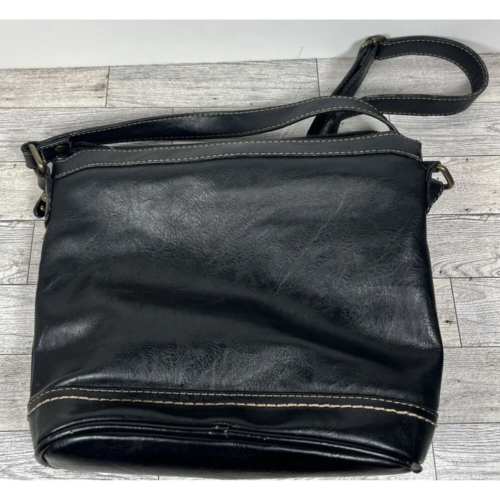 BOC Born Black Faux Leather Crossbody Bag Shoulder Purse Zipper Snap Pockets